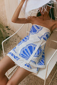 Ciera Strapless Top - Seashell Print, Blue, White