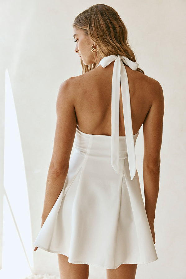 White Backless Cross Halterneck Mini Jorden Dress