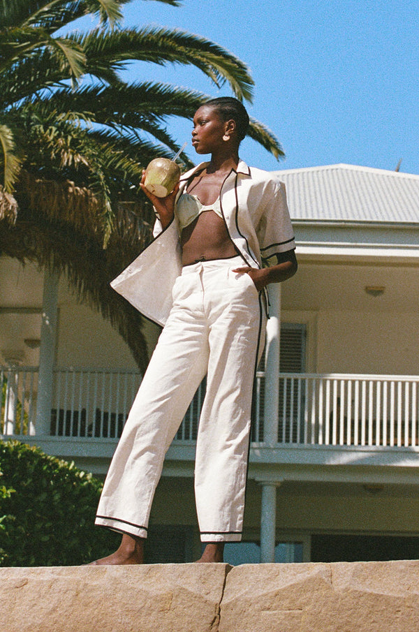 Lively Short Sleeve Tie Top - Cream, Black