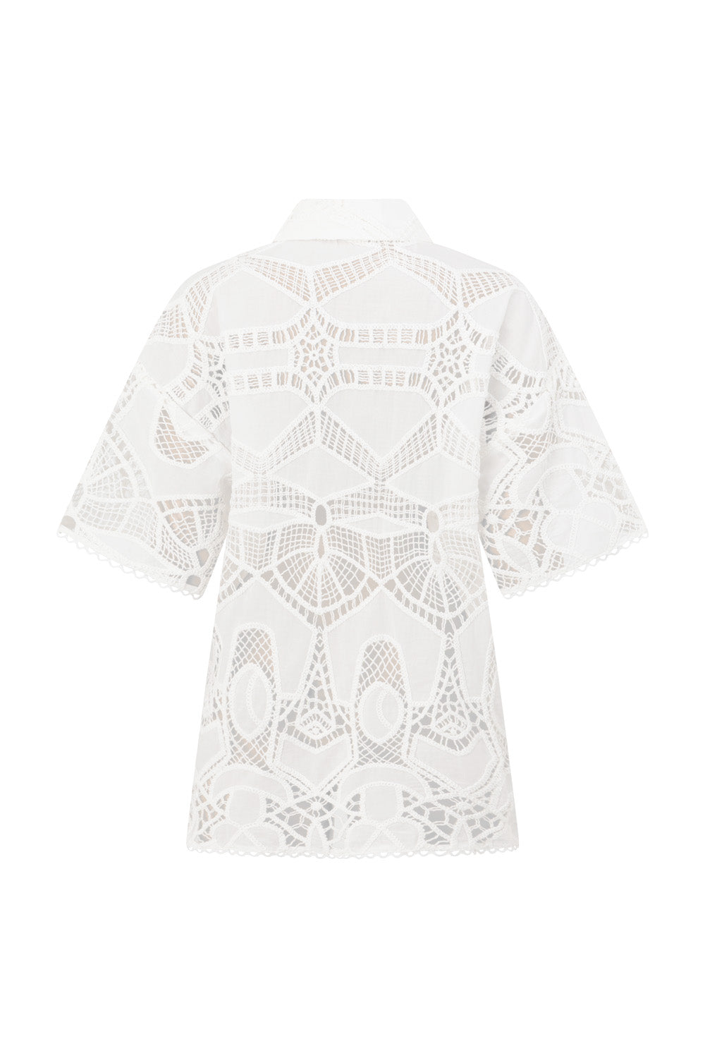 White Embroidered Cutwork Button Up Cielo Shirt
