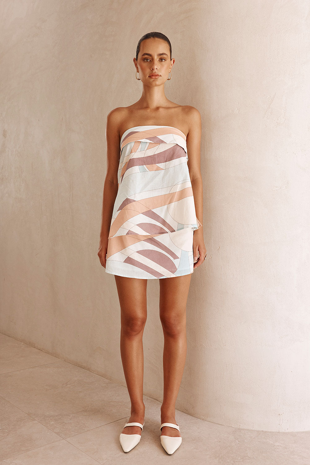 White Halcyon Print Strapless Ria Top