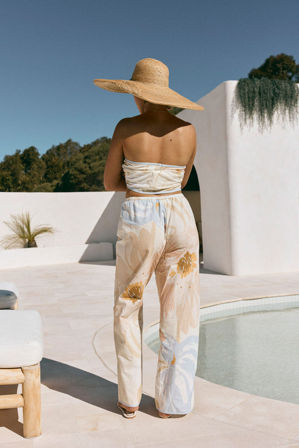 Pink Vintage Bloom Print Elastic Drawstring Oaklynn Pants