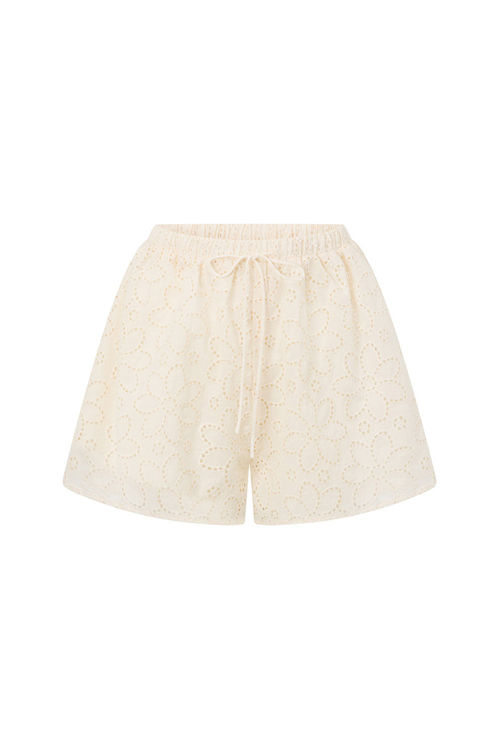 Beige Broderie Elastic Drawstring Hazel Shorts