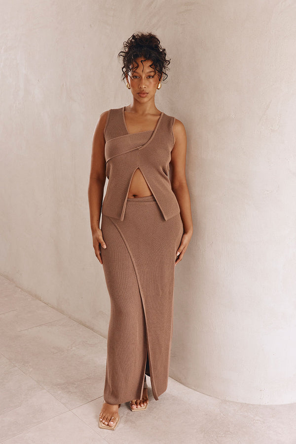 Bridget Split Knit Top - Chocolate Brown