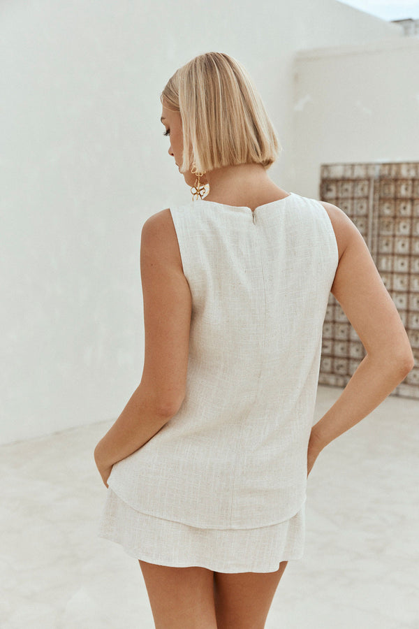 Beige Asymmetric Neck Longline Luella Top