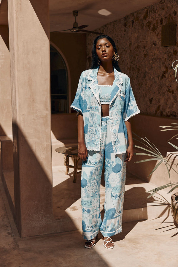 Vaso Blue Boxy Button Up Collar Kelia Shirt