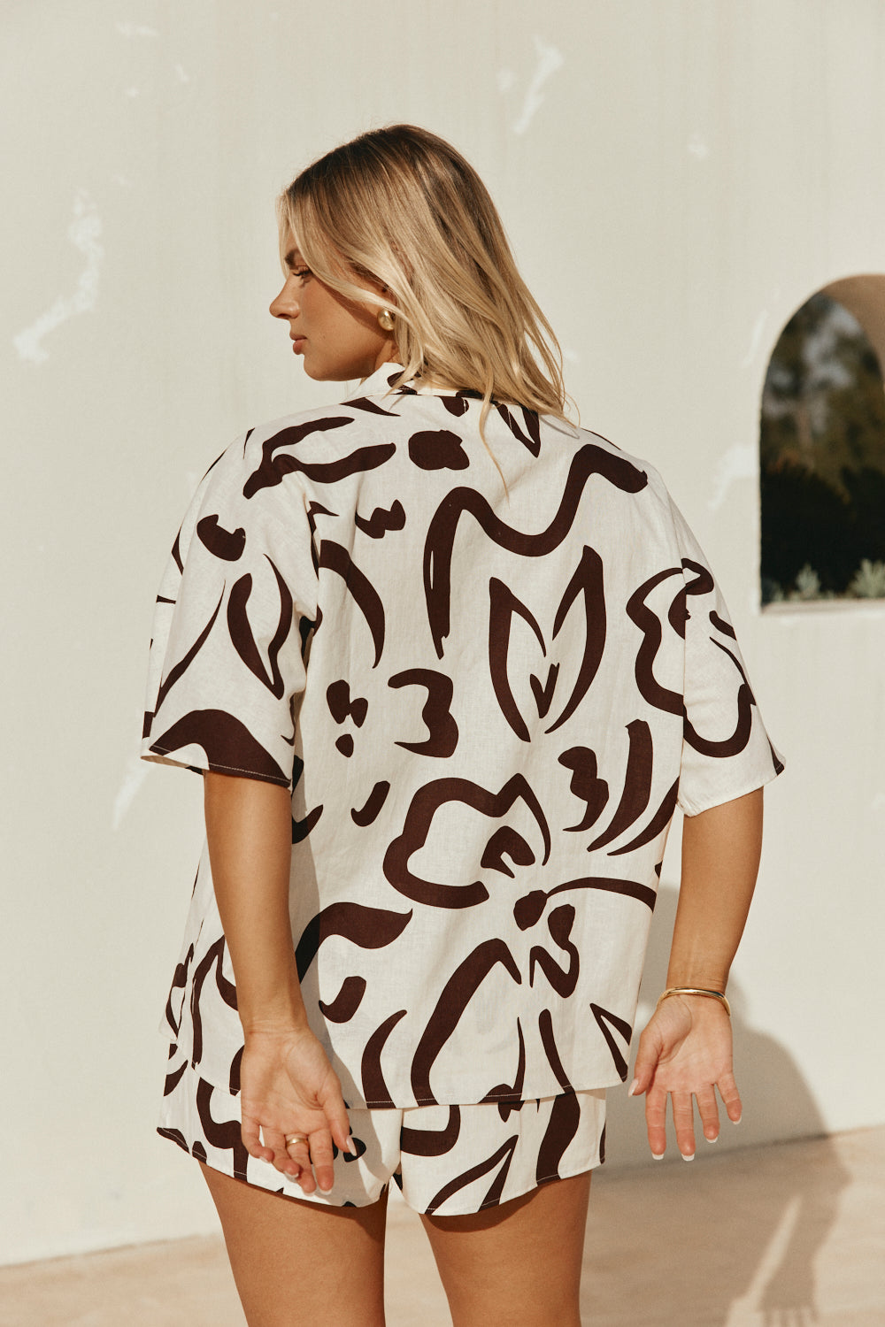 Cream Floral Fleur Lines Print Button Up Seona Top