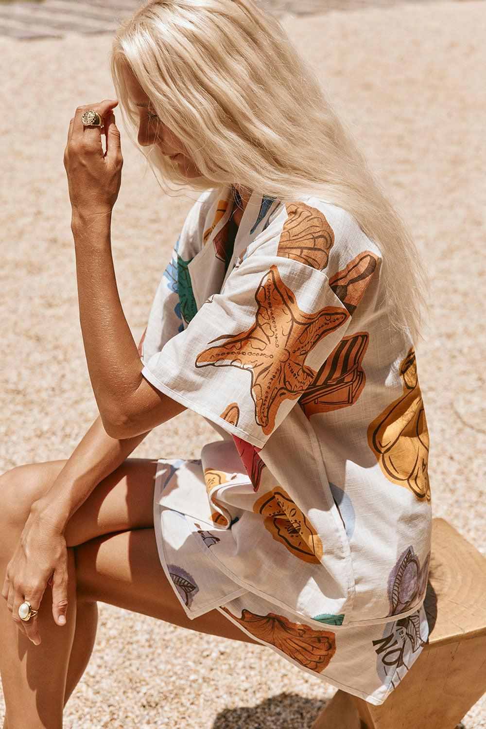 White Shell By The Sea Print Button Up Avery Top