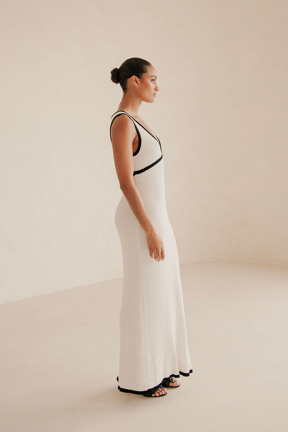 White Knit V Neck Maxi Paragon Dress