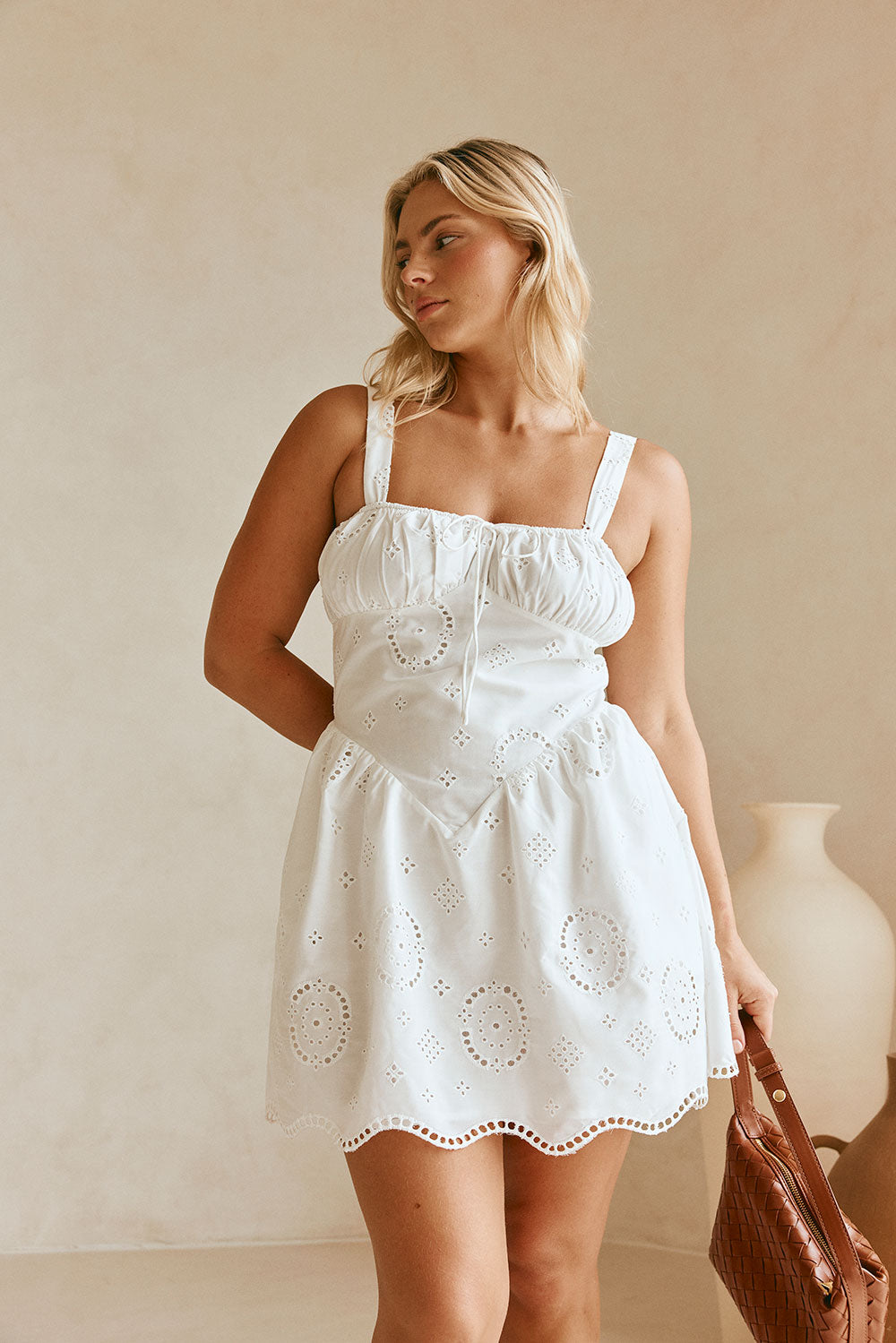 White Embroidered Mini Josefina Dress