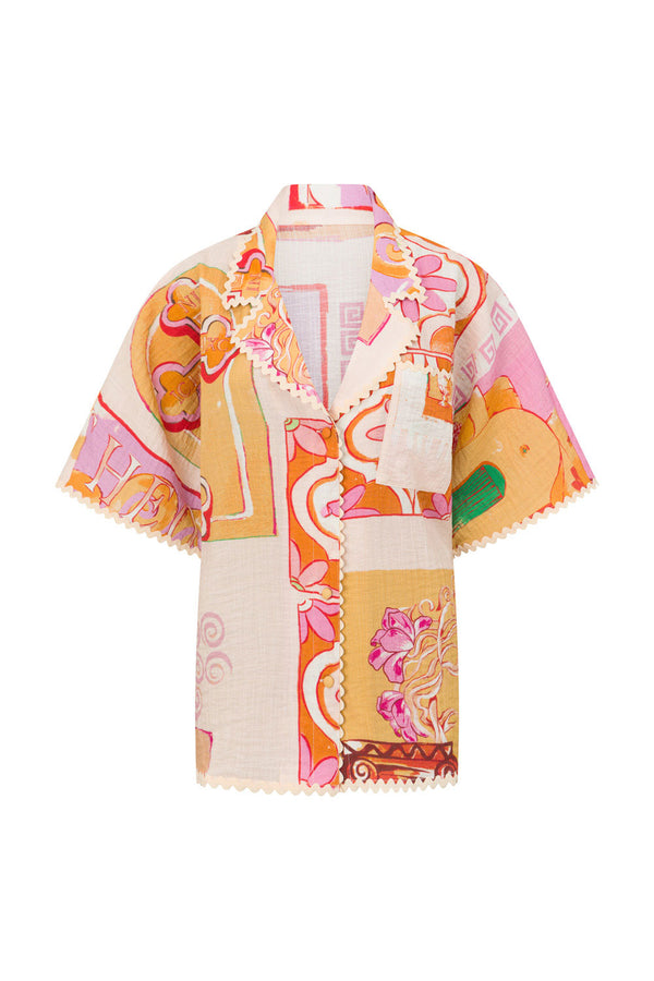 Peach Theotokos Boxy Button Up Collar Kelia Shirt