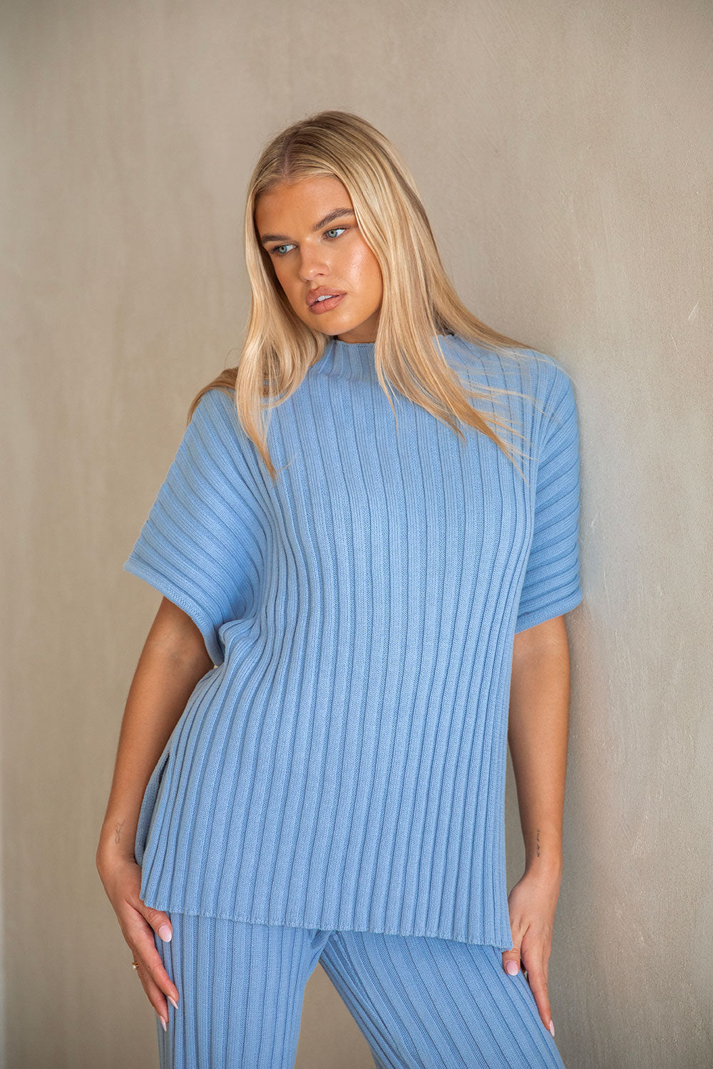 Celine Ribbed Knit Top - Blue