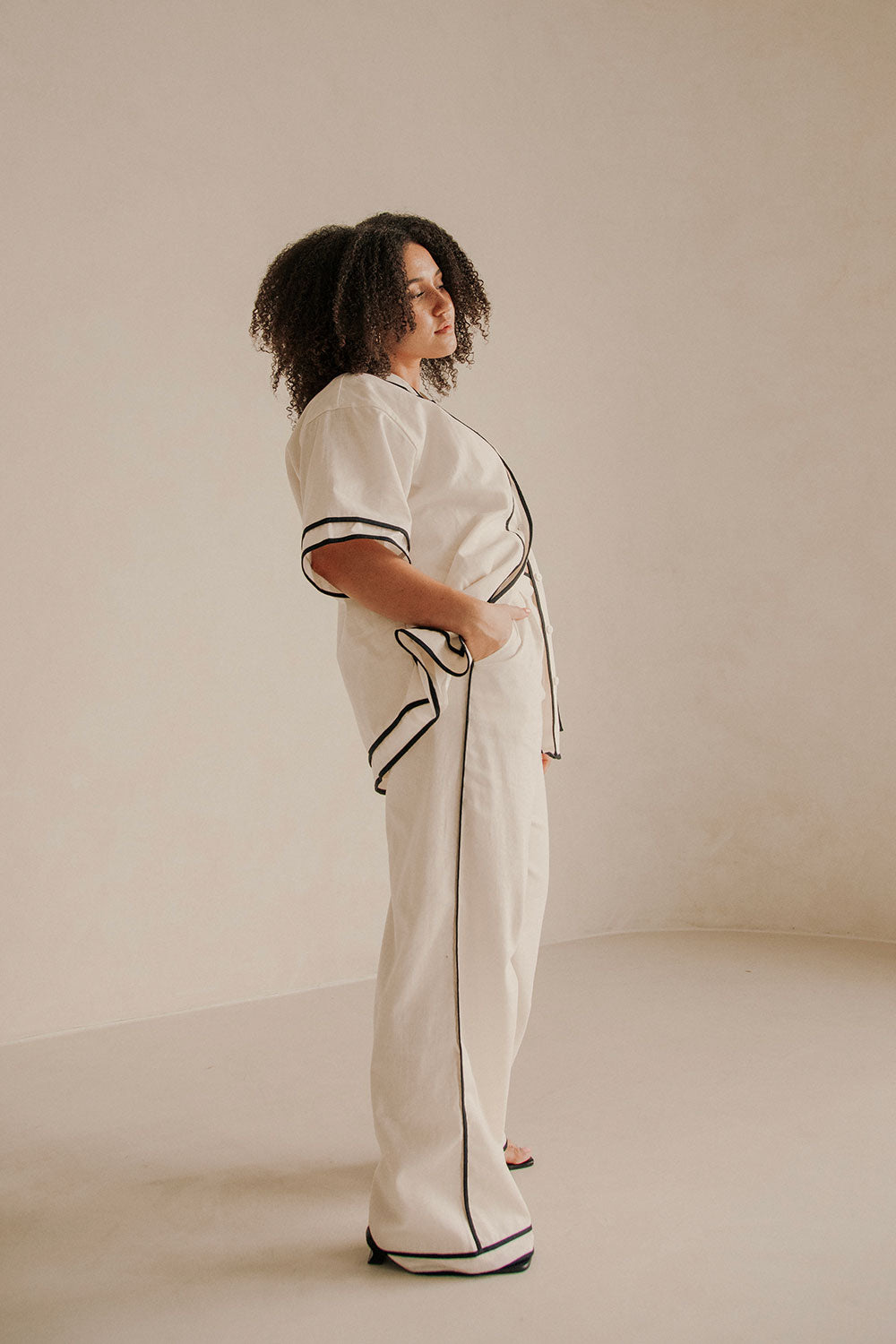 Lively Short Sleeve Tie Top - Cream, Black