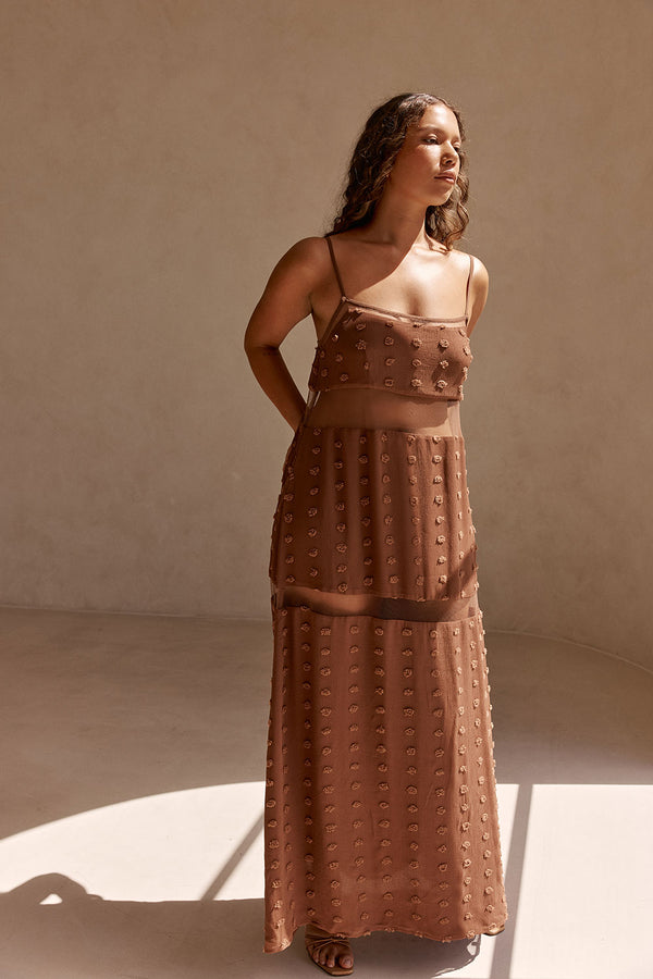 Brown Strappy Panel Maxi Tassia Dress