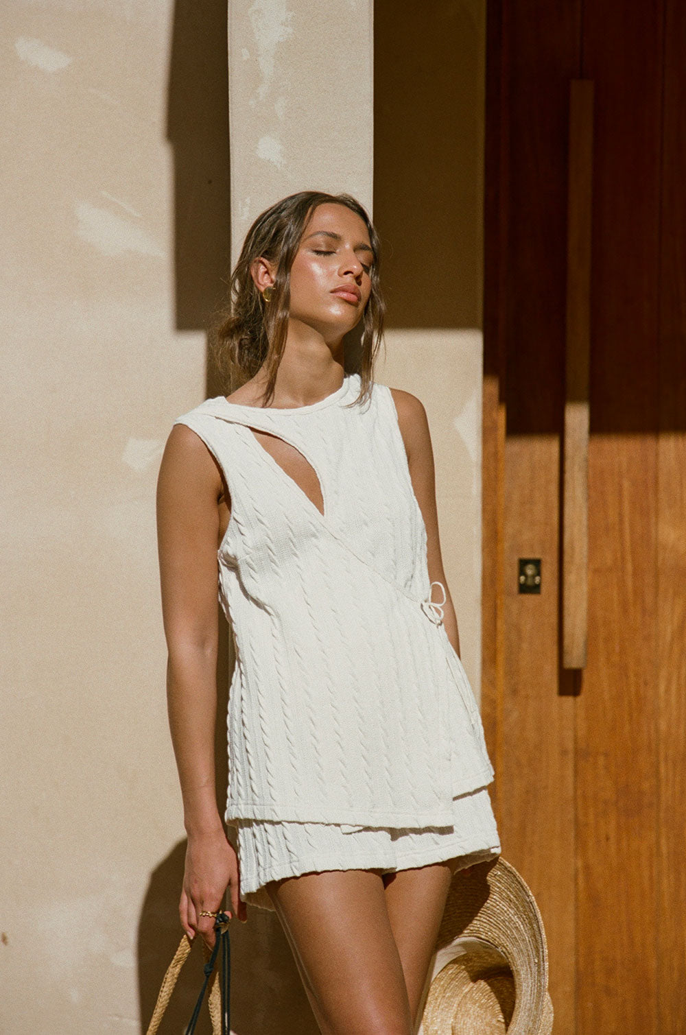 Cream Textured Cut Out Jojo Top