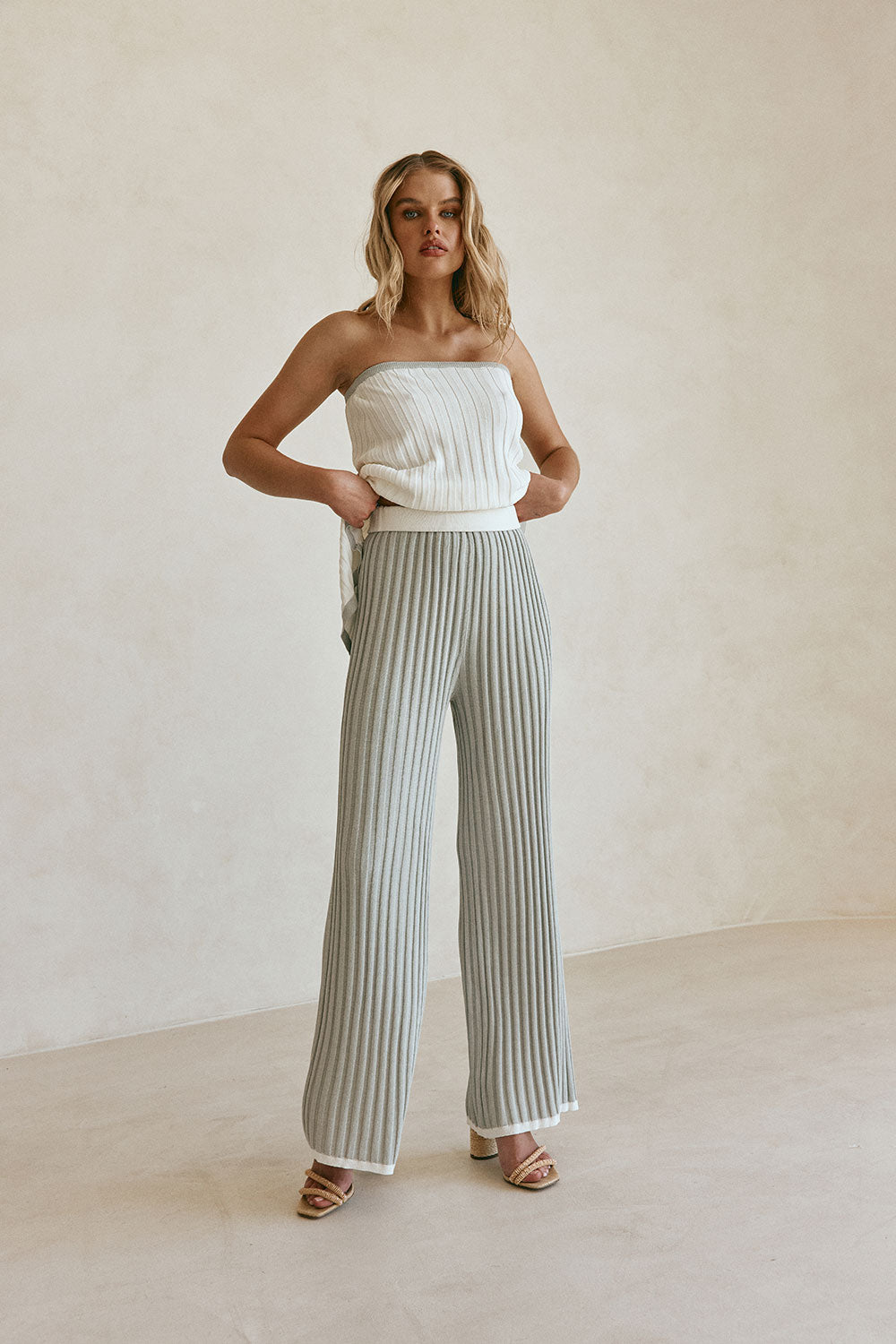 Grey Woven Ribbed High Waist Winnie Pants