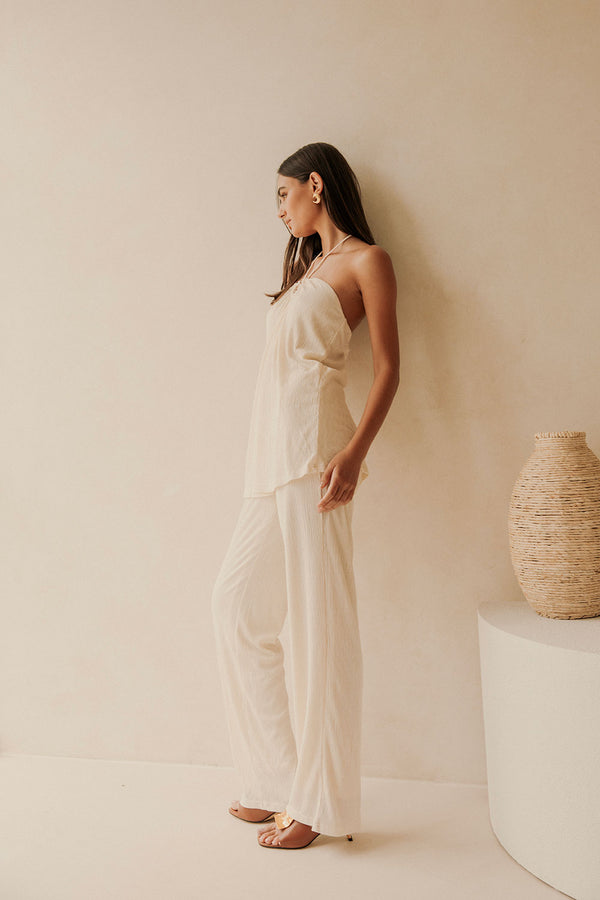 Cream Halter Top Overlay Ayden Jumpsuit