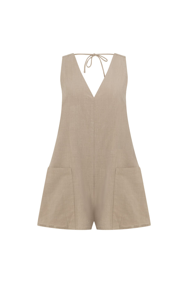 Khaki Green V Neck Backless Coda Playsuit