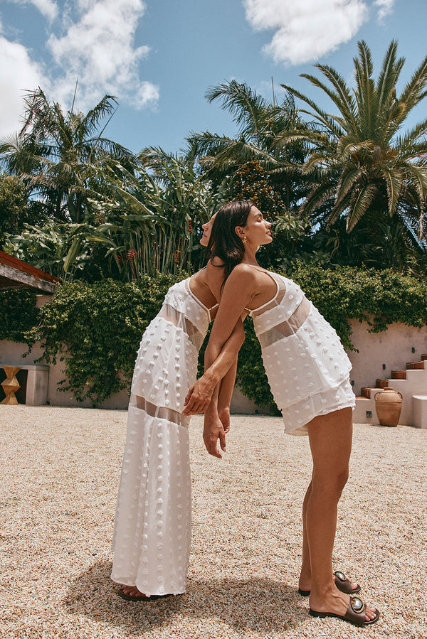 Miliano Adjustable Thin Strap Panelled Maxi Dress - White