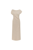 Beige Off Shoulder Ruched Maxi Juno Dress