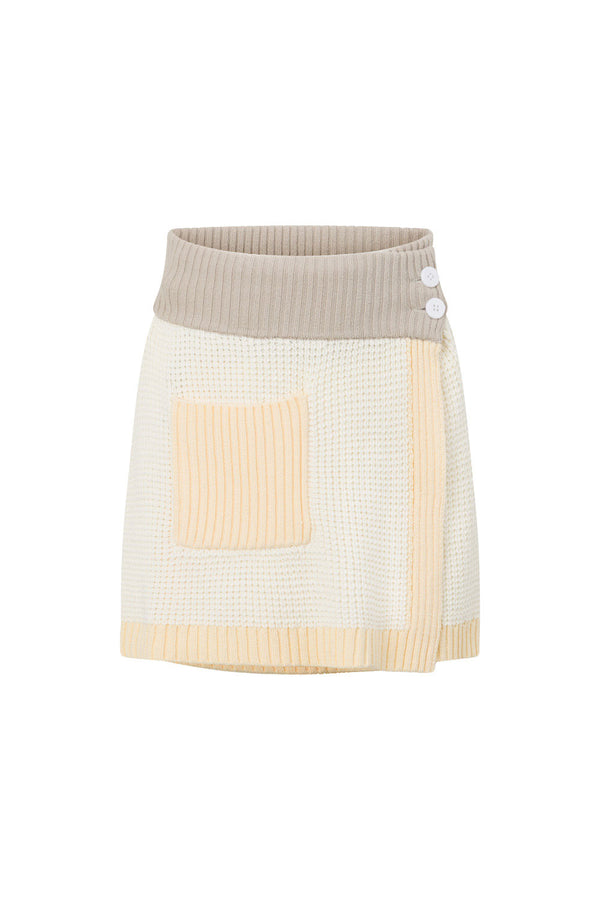 Cream Knit Wrap Mini Button Adelaide Skirt