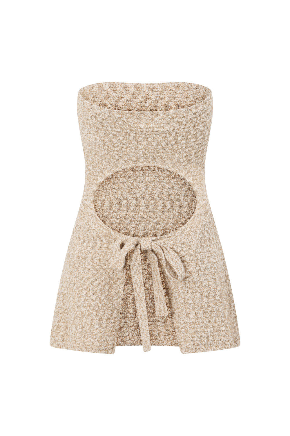 Brown and White Knit Strapless Backless Soha Top