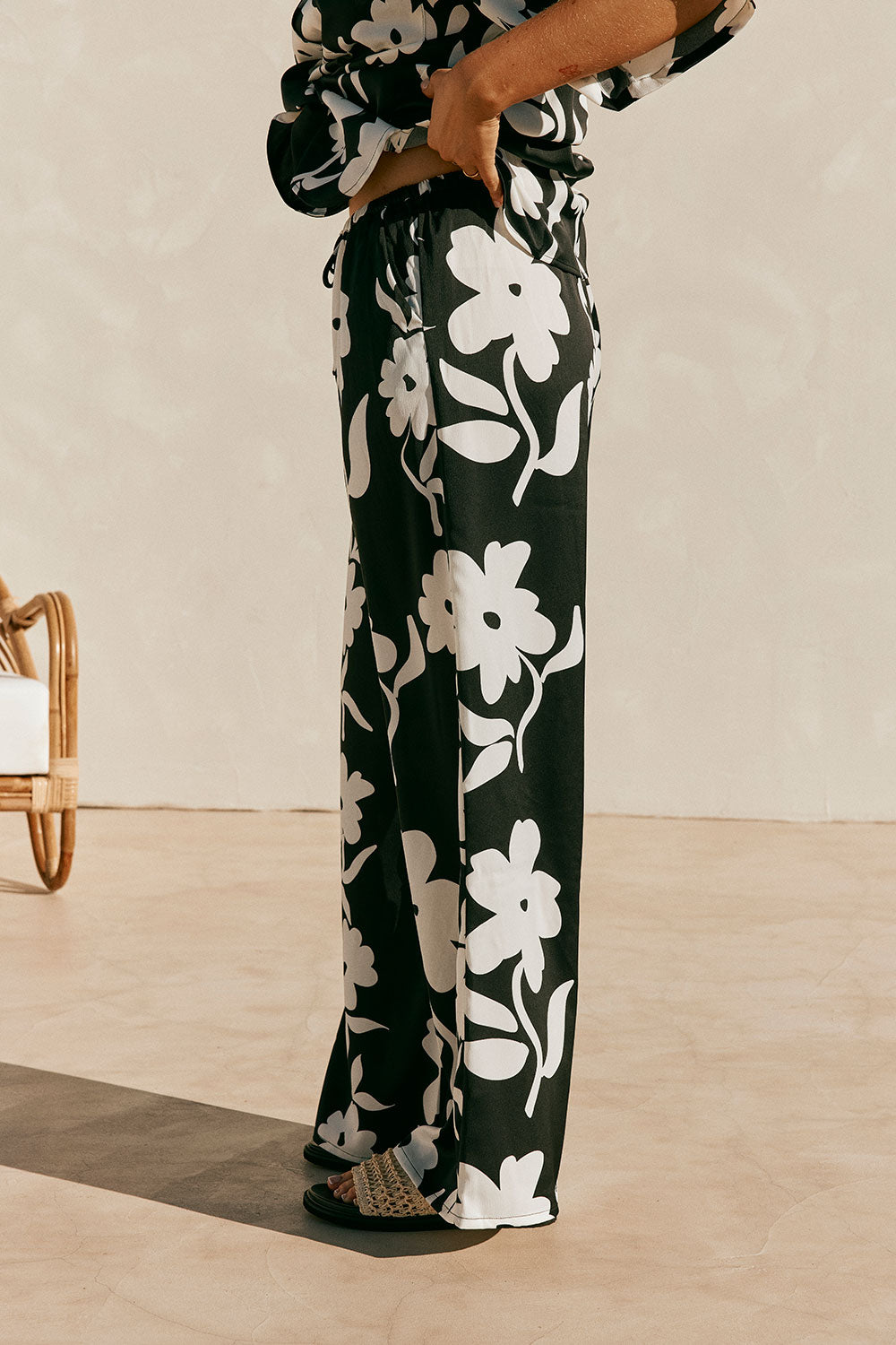 Black Alma Caroline Floral Print Drawstring Enza Pants