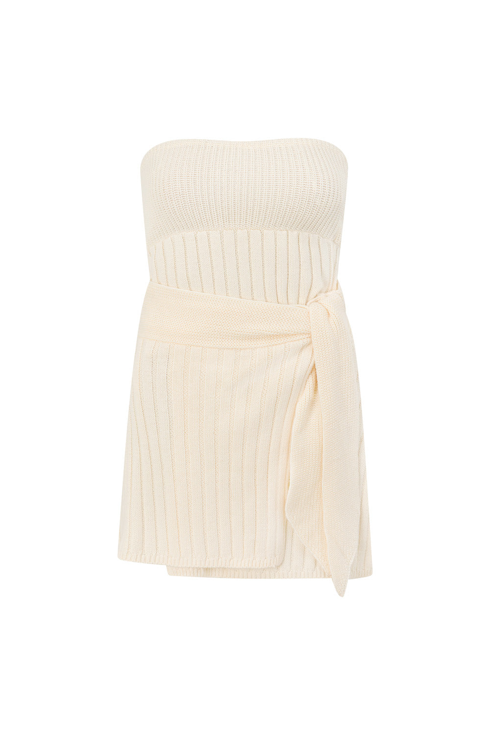Cream Ribbed Strapless Wrap Mini Esme Dress SABO Cream Ribbed Strapless Wrap Mini Esme Dress SABO