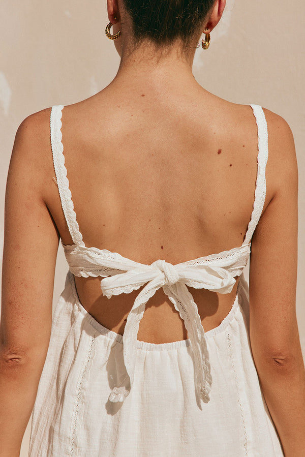 White Lace Backless Strappy Button Up Aviva Top