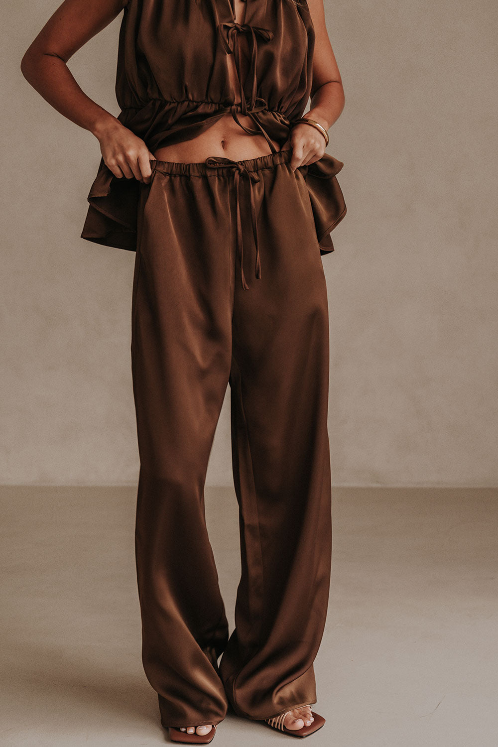 Brown Elastic Drawstring Pocket Juliette Pants