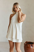 Off White Ribbed Halter Neck Mini Malayah Dress