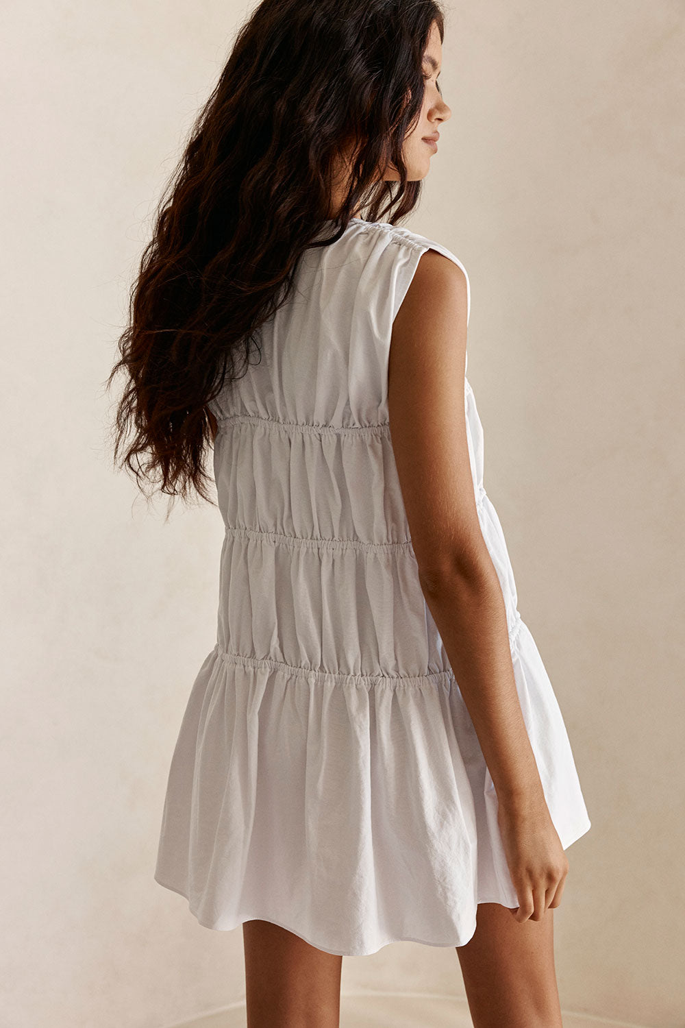 Bridal White Gathered Drawstring Mini Joslin Dress