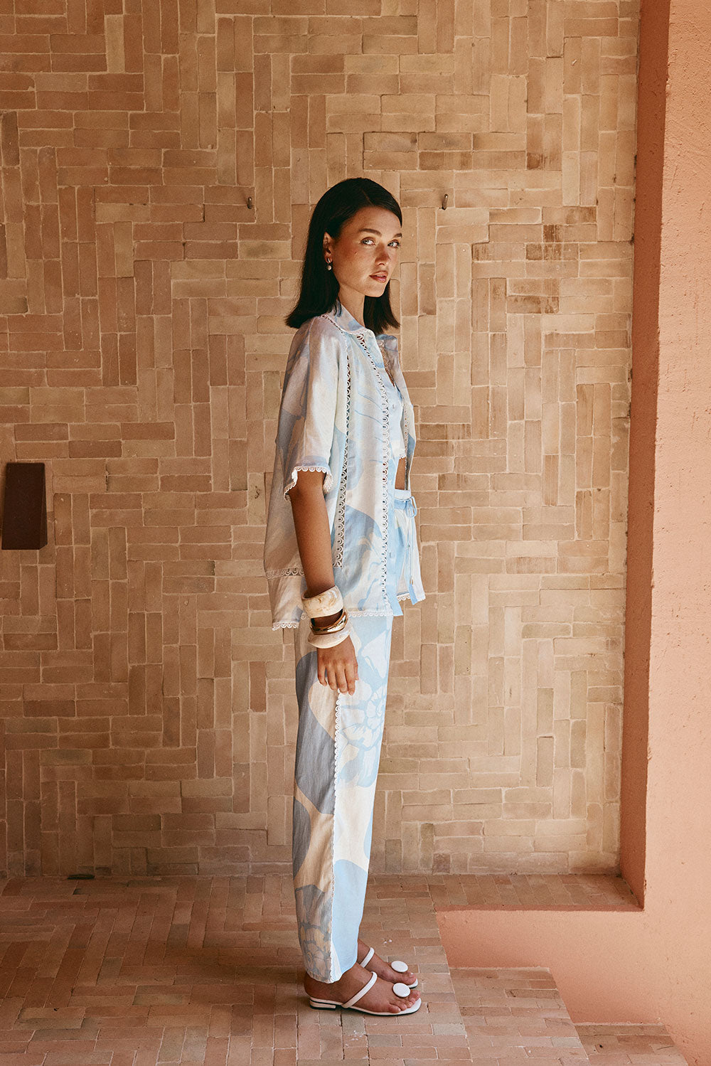 Blue Short Sleeve Button Up Collar Isabella Shirt