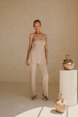Alba Thin Strap Backless Jumpsuit - Brown, White