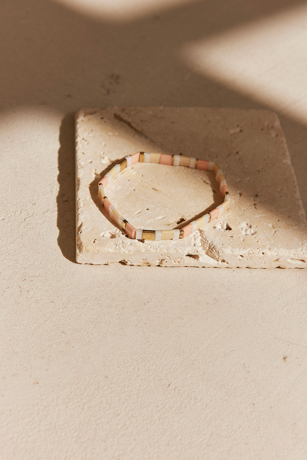 Peachy, White and Cream Elastic Bead Bracelet