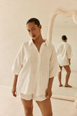 White Cotton Short Sleeve Button Up Inara Top