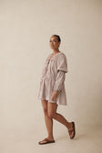 Naloo Long Sleeve Tie Mini Dress - Brown, White Stripe