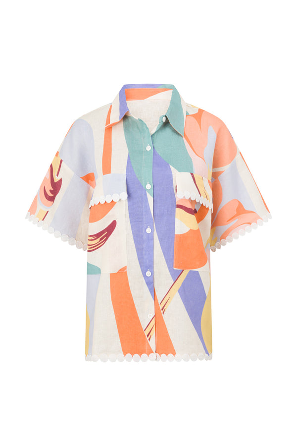 Orange Estivo Dusk Print Button Up Francesca Shirt