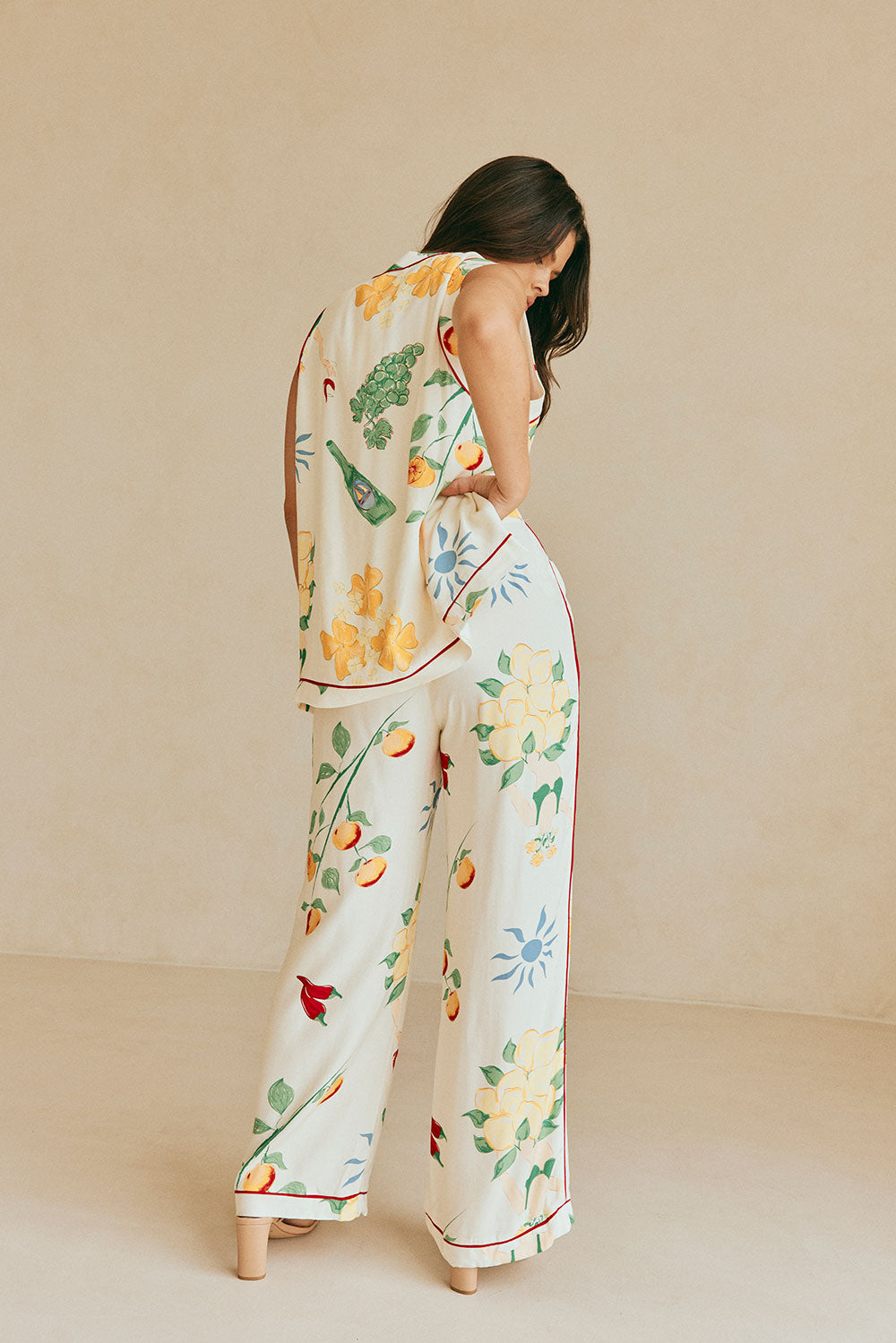 White Aesta Floral Print High Waist Izabelle Pants