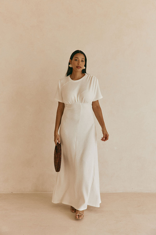 White Ribbed A Line Maxi Gizelle Dress
