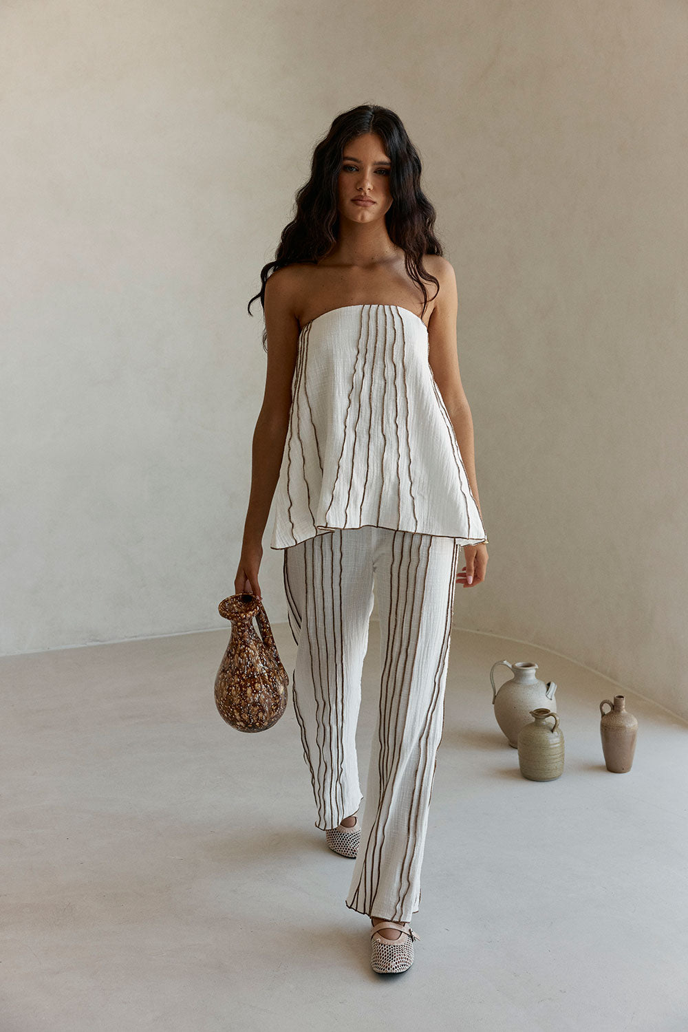 White Elastic Drawstring Frill Emilia Pants