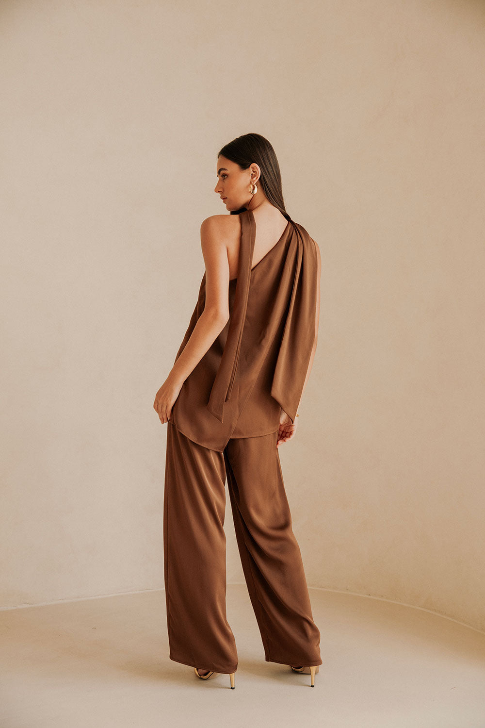 Bailen Elasticated Tie Pants - Brown