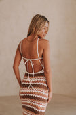 Brown and Tan Zig Zag Stripe Halter Maxi Bexley Dress