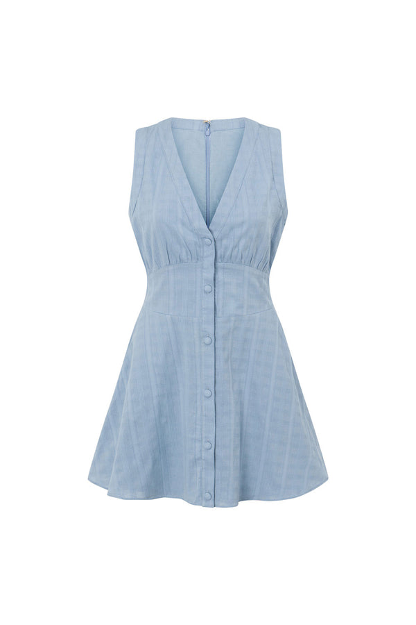 Blue V Neck Button Up Mini Shaelagh Dress