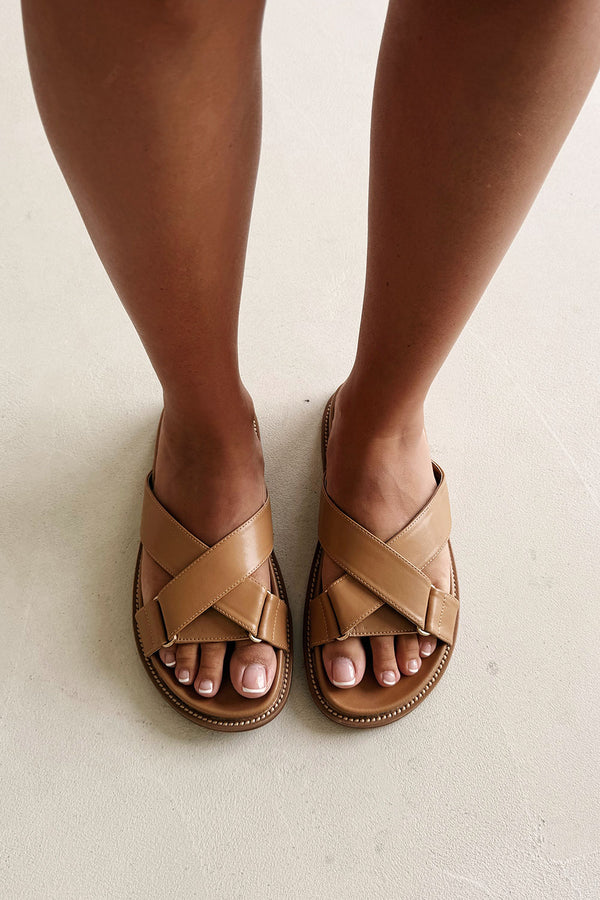 Tan Vegan Leather Cross Over Scarlett Sandals