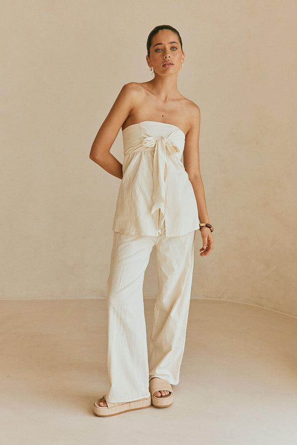 Serena Front Tie Pants - Beige