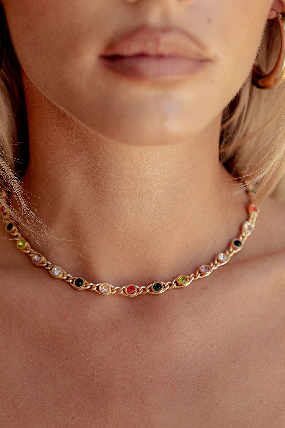 18k Gold Plated Multi-Coloured Stone Romani Necklace