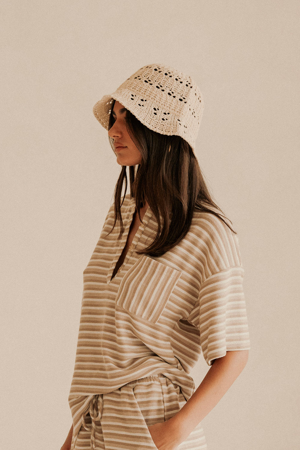 Maris Crochet Bucket Hat - Beige