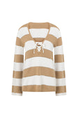 Tan and White Striped Knit Long Sleeve Akora Top