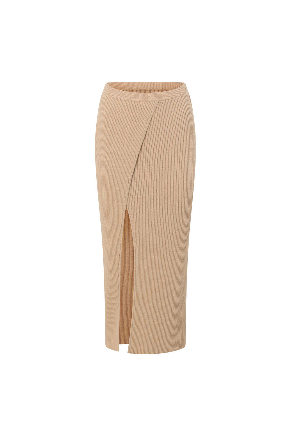 Tan Knit High Waist Split Wrap Maxi Indie Skirt